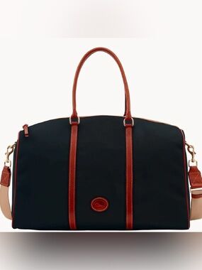 Dooney & Bourke Black Duffel with Brown Leather Trim